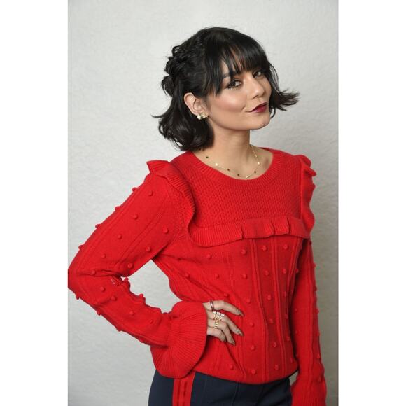 Kate Spade | Wool Blend Ruffle Yoke Bobble Sweater | Charm Red | Women’s Small - Picture 2 of 14